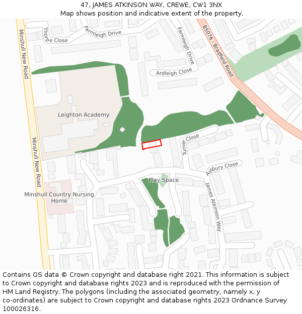 47, JAMES ATKINSON WAY, CREWE, CW1 3NX: Location map and indicative extent of plot