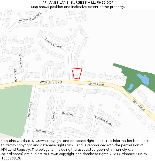 47, JANES LANE, BURGESS HILL, RH15 0QP: Location map and indicative extent of plot