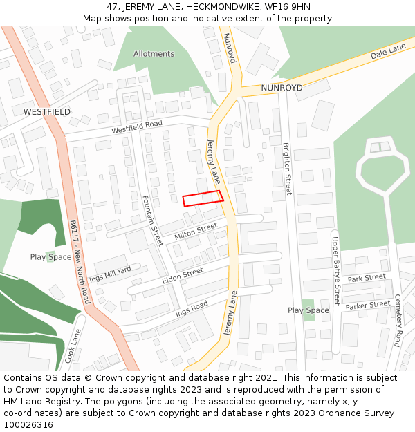 47, JEREMY LANE, HECKMONDWIKE, WF16 9HN: Location map and indicative extent of plot