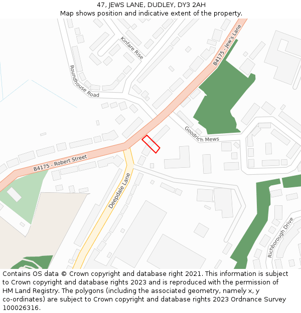 47, JEWS LANE, DUDLEY, DY3 2AH: Location map and indicative extent of plot