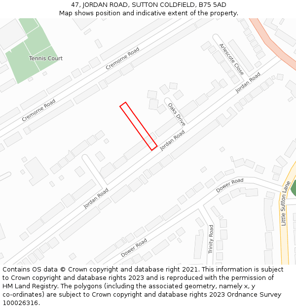 47, JORDAN ROAD, SUTTON COLDFIELD, B75 5AD: Location map and indicative extent of plot