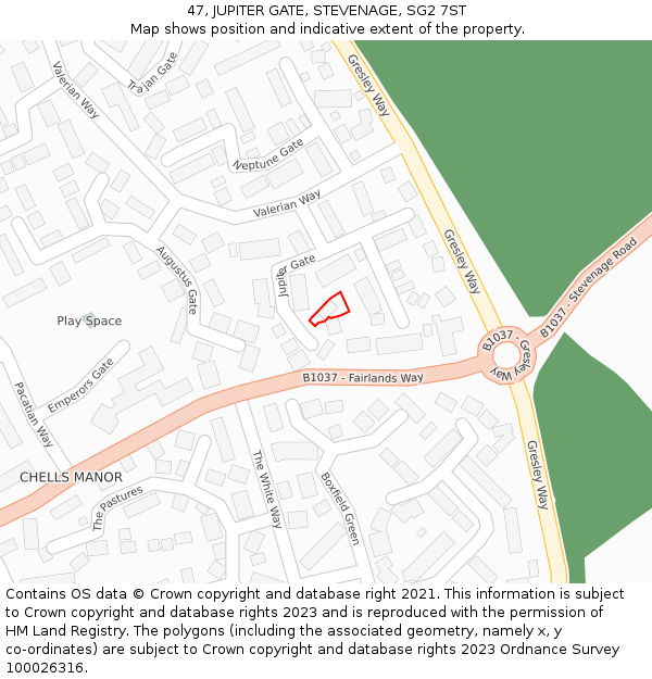 47, JUPITER GATE, STEVENAGE, SG2 7ST: Location map and indicative extent of plot