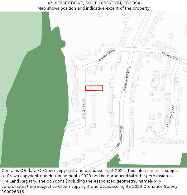 47, KERSEY DRIVE, SOUTH CROYDON, CR2 8SX: Location map and indicative extent of plot