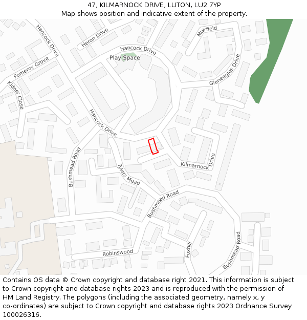 47, KILMARNOCK DRIVE, LUTON, LU2 7YP: Location map and indicative extent of plot