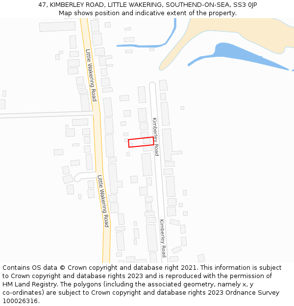 47, KIMBERLEY ROAD, LITTLE WAKERING, SOUTHEND-ON-SEA, SS3 0JP: Location map and indicative extent of plot