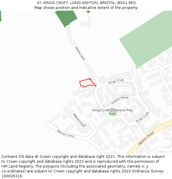 47, KINGS CROFT, LONG ASHTON, BRISTOL, BS41 9ED: Location map and indicative extent of plot