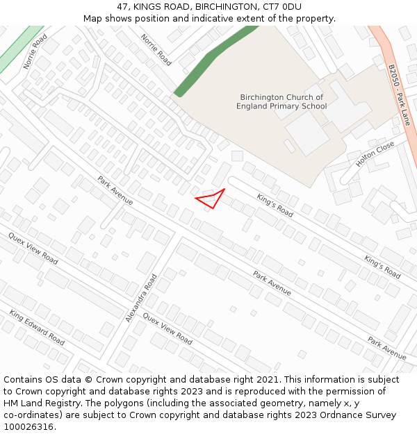 47, KINGS ROAD, BIRCHINGTON, CT7 0DU: Location map and indicative extent of plot