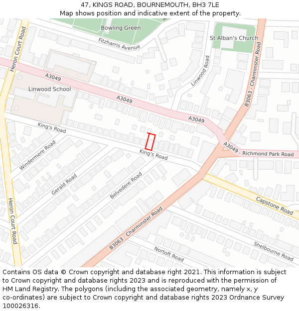 47, KINGS ROAD, BOURNEMOUTH, BH3 7LE: Location map and indicative extent of plot