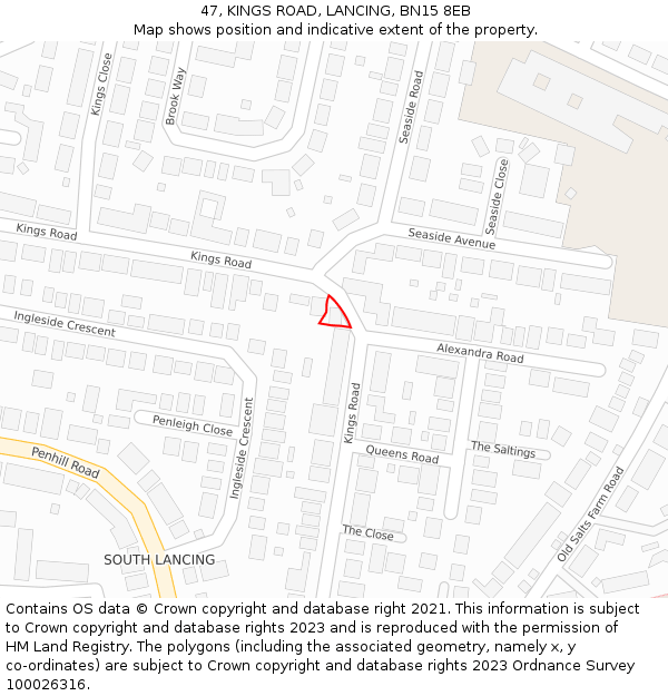 47, KINGS ROAD, LANCING, BN15 8EB: Location map and indicative extent of plot