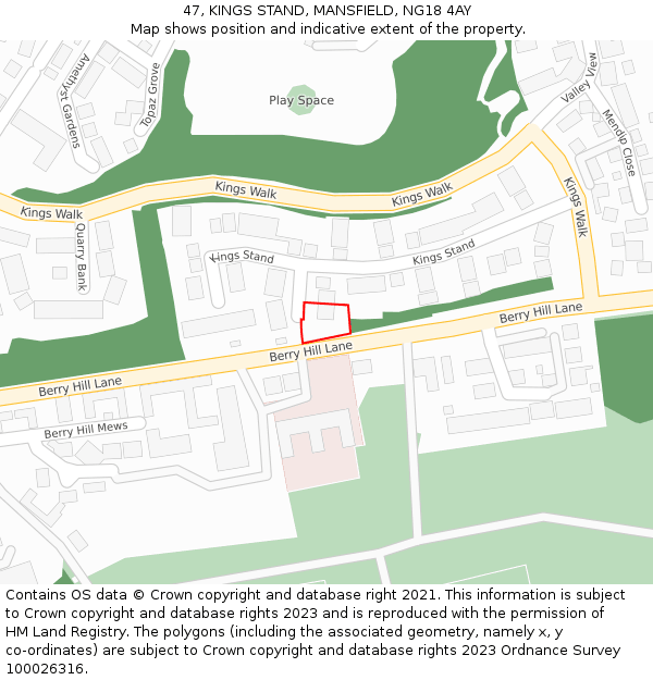 47, KINGS STAND, MANSFIELD, NG18 4AY: Location map and indicative extent of plot