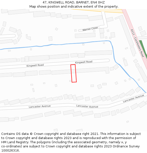 47, KINGWELL ROAD, BARNET, EN4 0HZ: Location map and indicative extent of plot