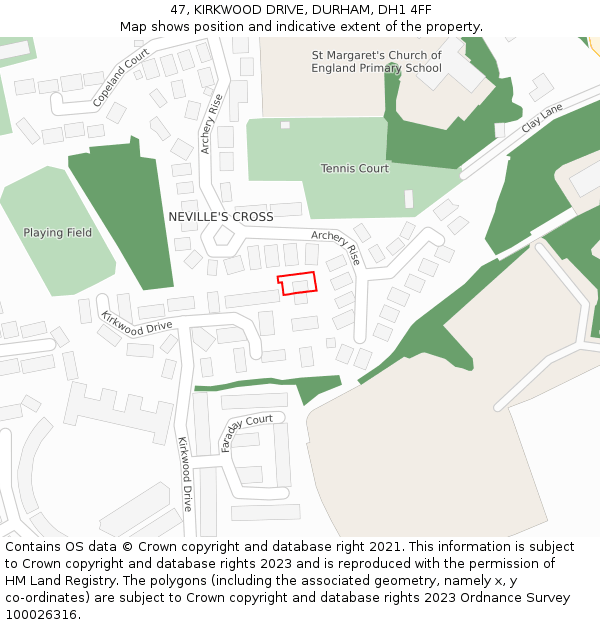 47, KIRKWOOD DRIVE, DURHAM, DH1 4FF: Location map and indicative extent of plot
