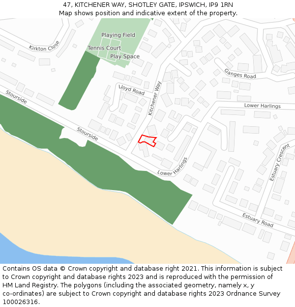 47, KITCHENER WAY, SHOTLEY GATE, IPSWICH, IP9 1RN: Location map and indicative extent of plot