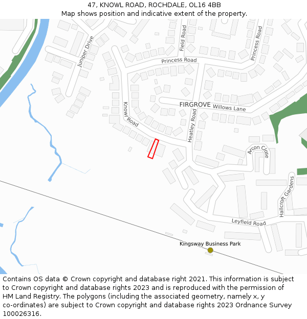 47, KNOWL ROAD, ROCHDALE, OL16 4BB: Location map and indicative extent of plot