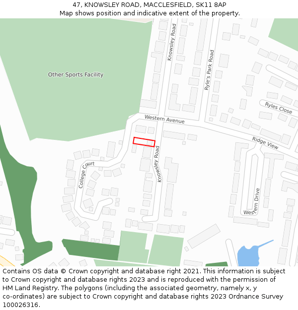 47, KNOWSLEY ROAD, MACCLESFIELD, SK11 8AP: Location map and indicative extent of plot