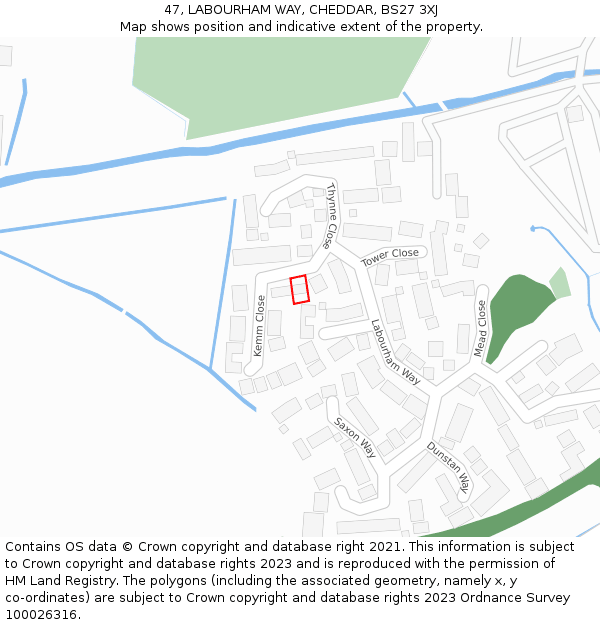47, LABOURHAM WAY, CHEDDAR, BS27 3XJ: Location map and indicative extent of plot