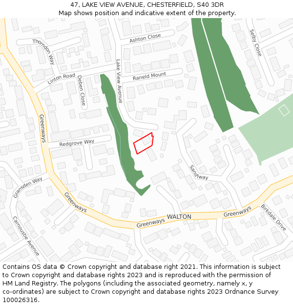 47, LAKE VIEW AVENUE, CHESTERFIELD, S40 3DR: Location map and indicative extent of plot