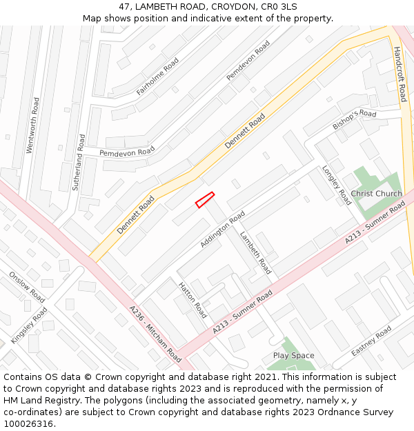 47, LAMBETH ROAD, CROYDON, CR0 3LS: Location map and indicative extent of plot