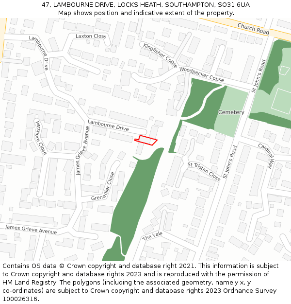 47, LAMBOURNE DRIVE, LOCKS HEATH, SOUTHAMPTON, SO31 6UA: Location map and indicative extent of plot