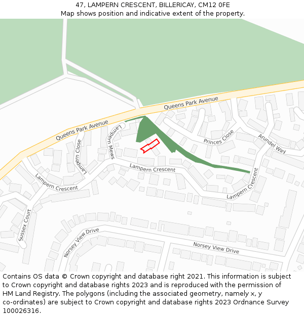 47, LAMPERN CRESCENT, BILLERICAY, CM12 0FE: Location map and indicative extent of plot