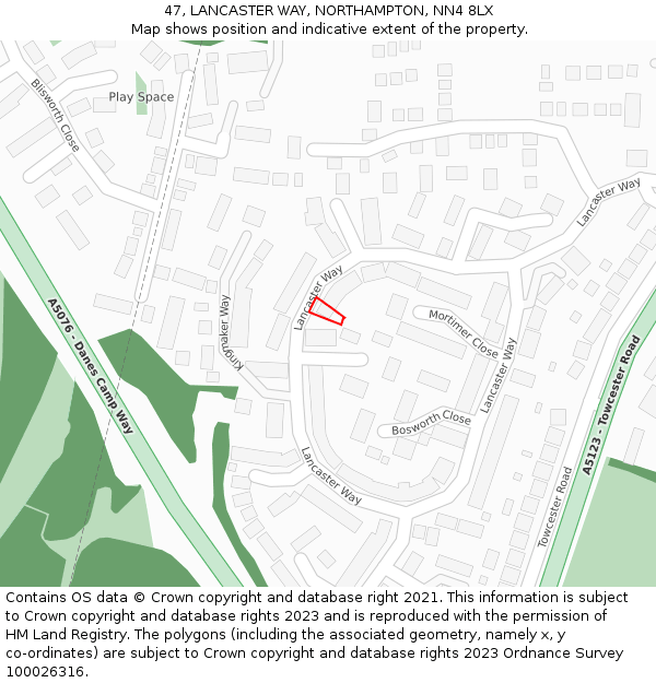 47, LANCASTER WAY, NORTHAMPTON, NN4 8LX: Location map and indicative extent of plot