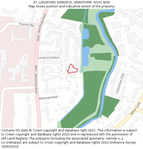 47, LANGFORD GARDENS, GRANTHAM, NG31 8DW: Location map and indicative extent of plot