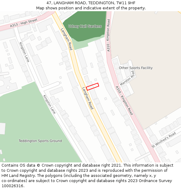 47, LANGHAM ROAD, TEDDINGTON, TW11 9HF: Location map and indicative extent of plot