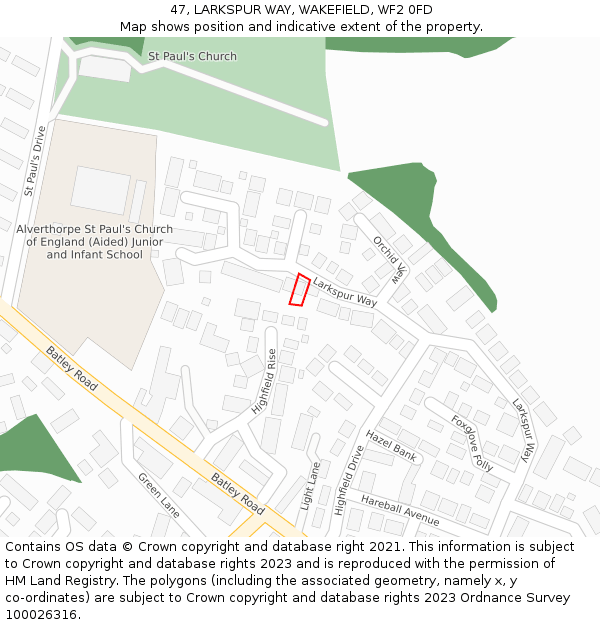 47, LARKSPUR WAY, WAKEFIELD, WF2 0FD: Location map and indicative extent of plot