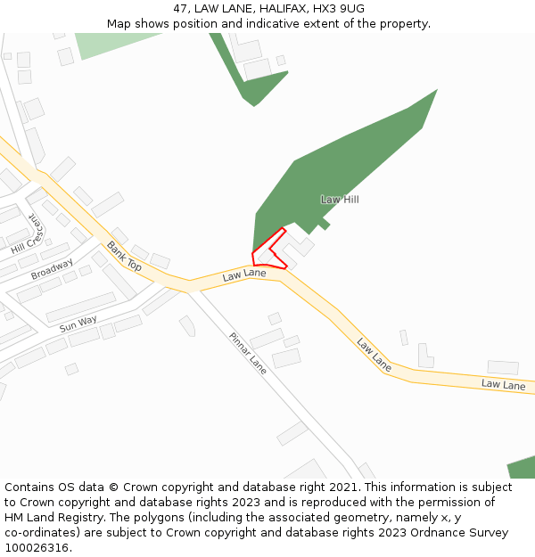 47, LAW LANE, HALIFAX, HX3 9UG: Location map and indicative extent of plot
