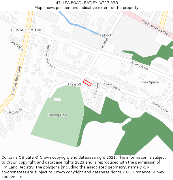 47, LEA ROAD, BATLEY, WF17 8BB: Location map and indicative extent of plot