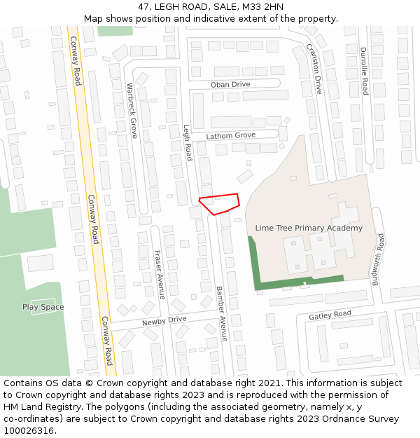 47, LEGH ROAD, SALE, M33 2HN: Location map and indicative extent of plot