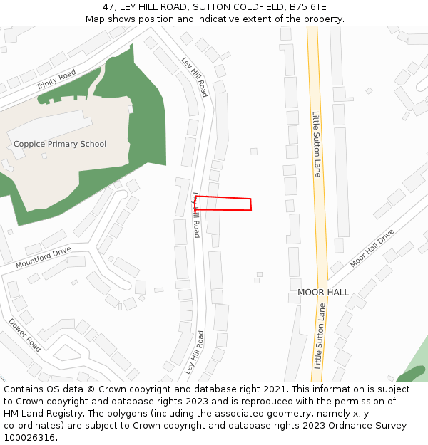 47, LEY HILL ROAD, SUTTON COLDFIELD, B75 6TE: Location map and indicative extent of plot