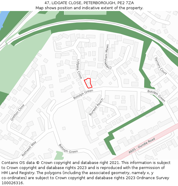 47, LIDGATE CLOSE, PETERBOROUGH, PE2 7ZA: Location map and indicative extent of plot