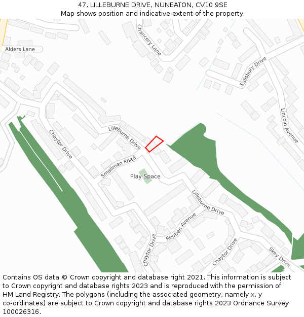 47, LILLEBURNE DRIVE, NUNEATON, CV10 9SE: Location map and indicative extent of plot