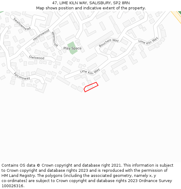 47, LIME KILN WAY, SALISBURY, SP2 8RN: Location map and indicative extent of plot