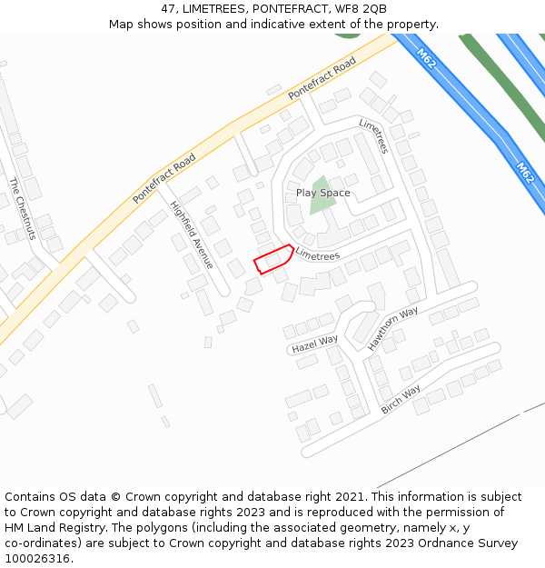 47, LIMETREES, PONTEFRACT, WF8 2QB: Location map and indicative extent of plot