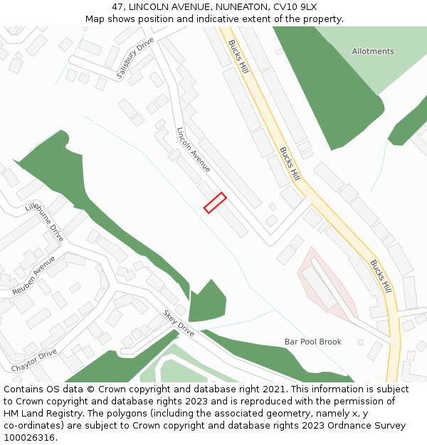 47, LINCOLN AVENUE, NUNEATON, CV10 9LX: Location map and indicative extent of plot