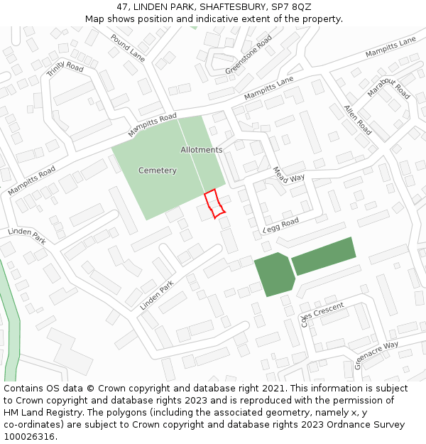 47, LINDEN PARK, SHAFTESBURY, SP7 8QZ: Location map and indicative extent of plot