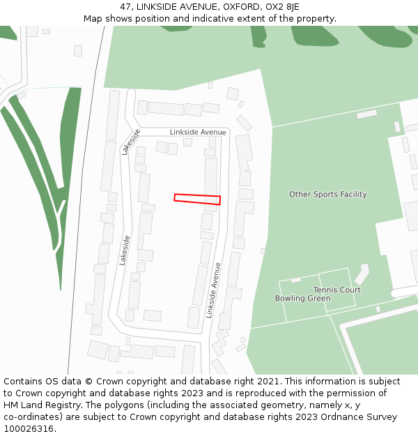 47, LINKSIDE AVENUE, OXFORD, OX2 8JE: Location map and indicative extent of plot