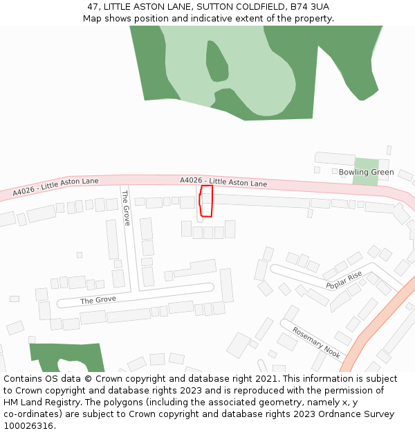 47, LITTLE ASTON LANE, SUTTON COLDFIELD, B74 3UA: Location map and indicative extent of plot