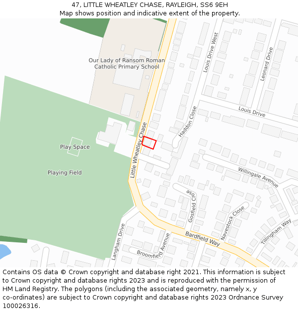 47, LITTLE WHEATLEY CHASE, RAYLEIGH, SS6 9EH: Location map and indicative extent of plot