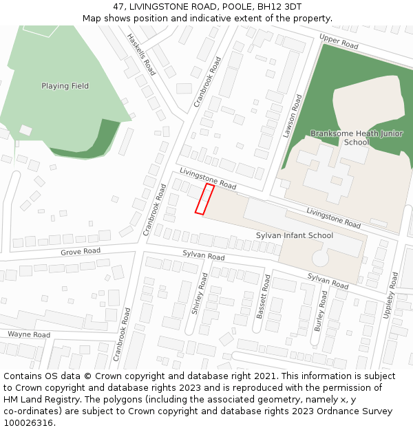 47, LIVINGSTONE ROAD, POOLE, BH12 3DT: Location map and indicative extent of plot