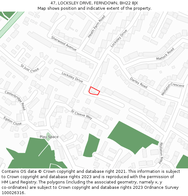 47, LOCKSLEY DRIVE, FERNDOWN, BH22 8JX: Location map and indicative extent of plot