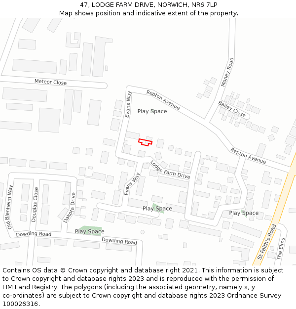 47, LODGE FARM DRIVE, NORWICH, NR6 7LP: Location map and indicative extent of plot