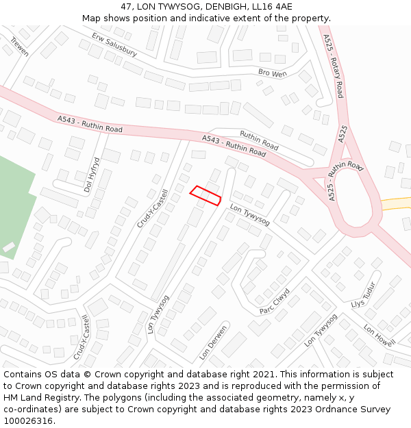 47, LON TYWYSOG, DENBIGH, LL16 4AE: Location map and indicative extent of plot