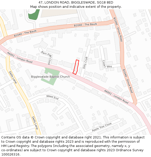 47, LONDON ROAD, BIGGLESWADE, SG18 8ED: Location map and indicative extent of plot