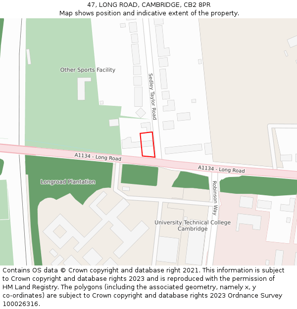 47, LONG ROAD, CAMBRIDGE, CB2 8PR: Location map and indicative extent of plot