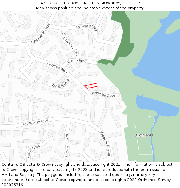 47, LONGFIELD ROAD, MELTON MOWBRAY, LE13 1PP: Location map and indicative extent of plot