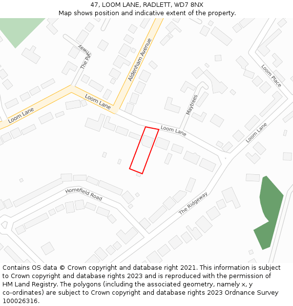 47, LOOM LANE, RADLETT, WD7 8NX: Location map and indicative extent of plot