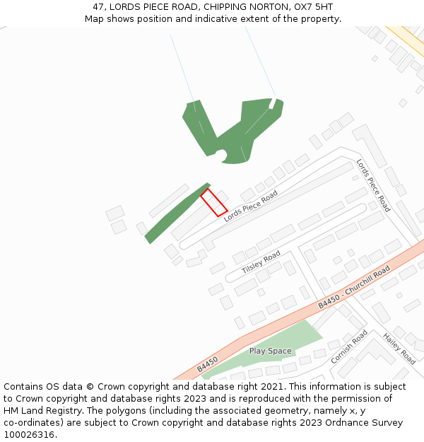 47, LORDS PIECE ROAD, CHIPPING NORTON, OX7 5HT: Location map and indicative extent of plot